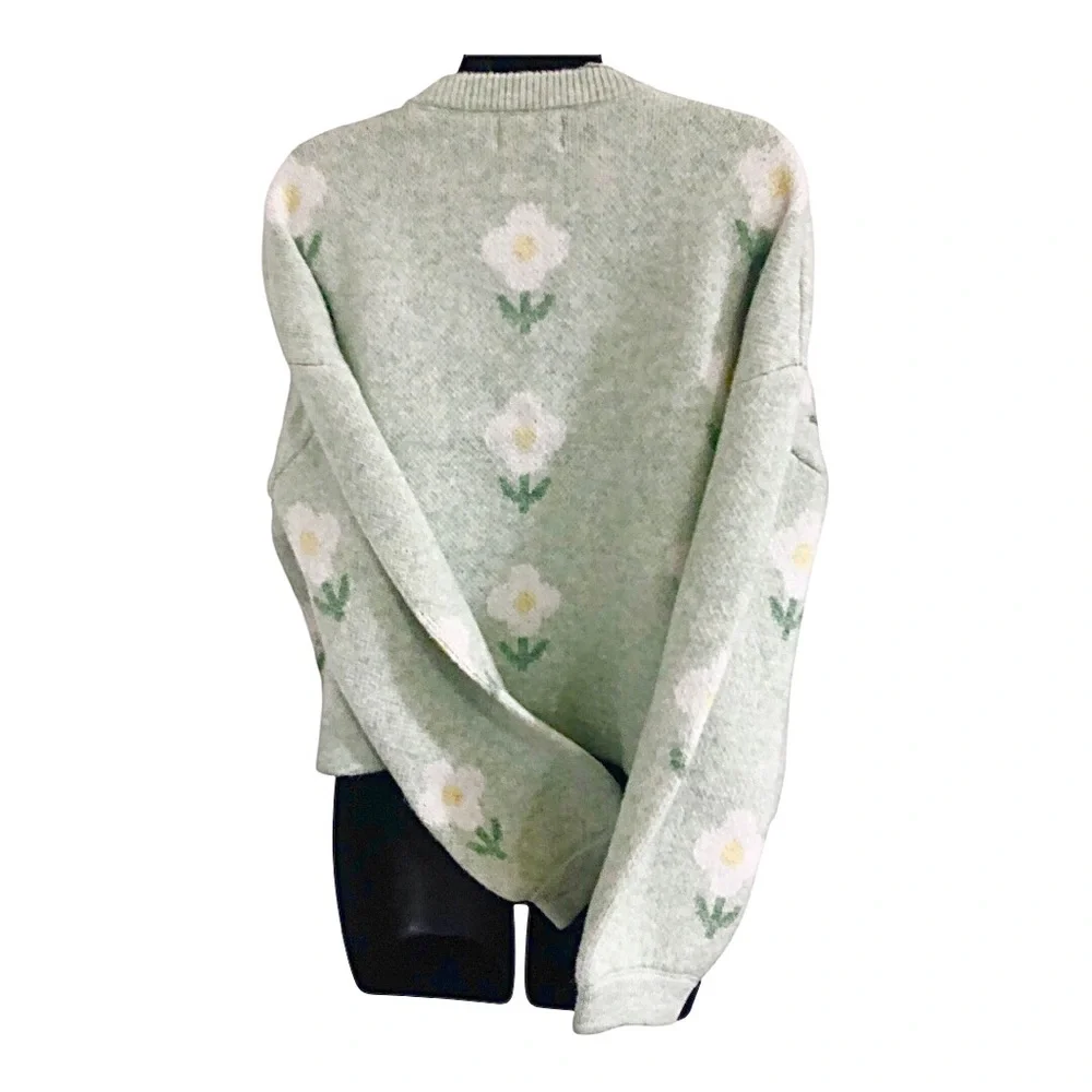 Jessica Simpson‎ mint green white yellow flower chunky cardigan size medium new